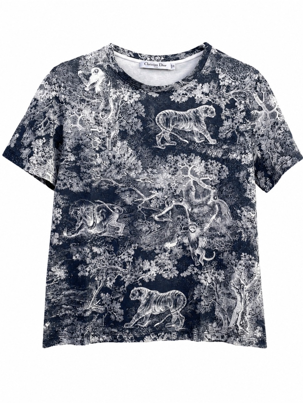 🚩steal Dior Navy and White Toile Animal Print Tee